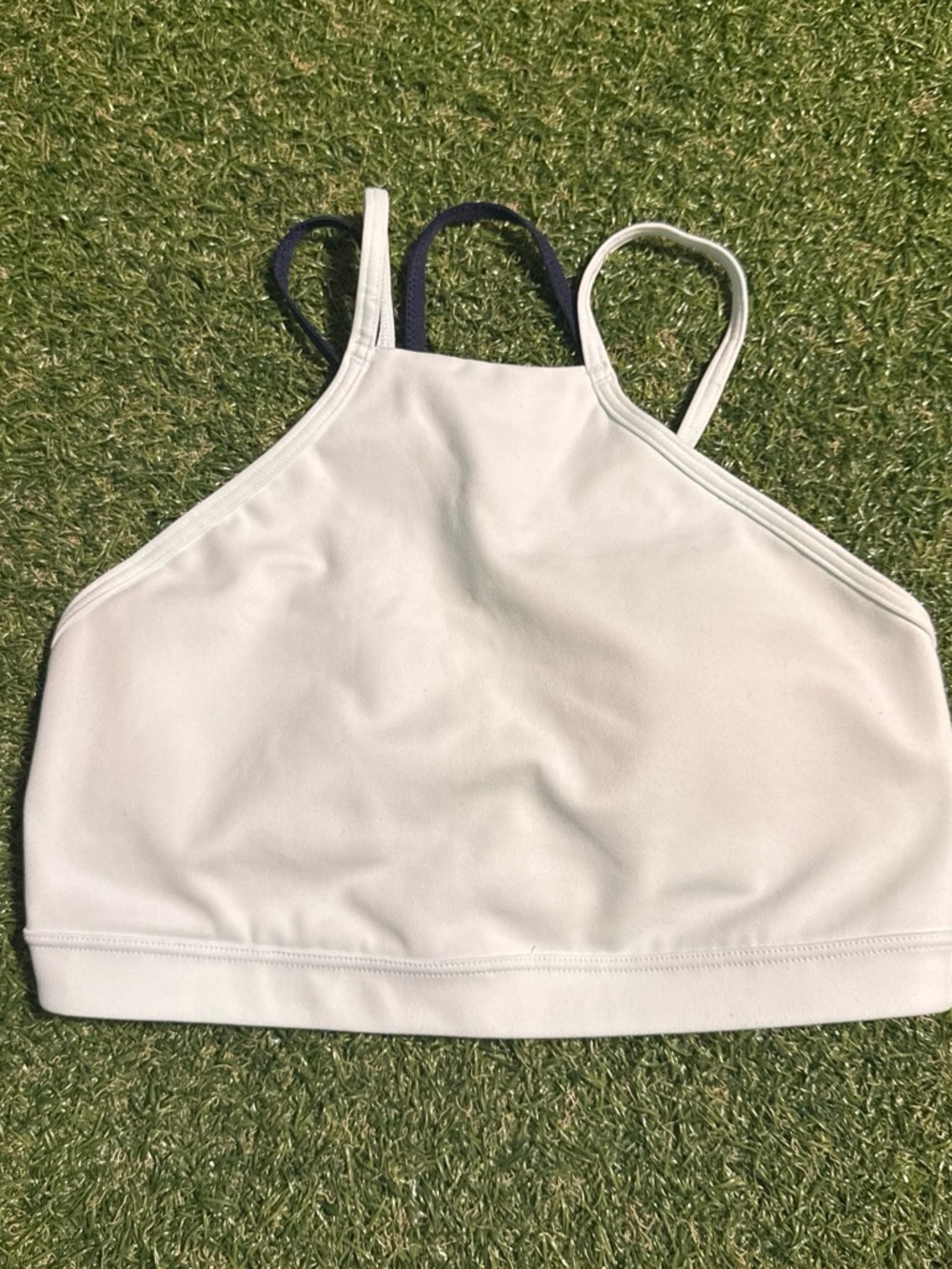 GAP Light Aqua High-Neck Sports Bra with Navy Straps